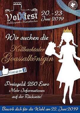 Banner 3. Schlosspark VolXfest Mariakirchen mit "Bubble Soccer Turnier, Kindernachmittag mit "Rudolpho Zauberclown" Partynight mit Showband "TheBE66", Wahl der "Kollbachtaler Goassalkönigin", Festprogramm als Dateianhang (bei Weiterlesen)