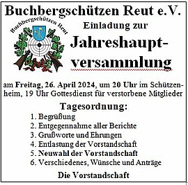 Banner Jahreshauptversammlung der Buchbergschützen mit Neuwahlen